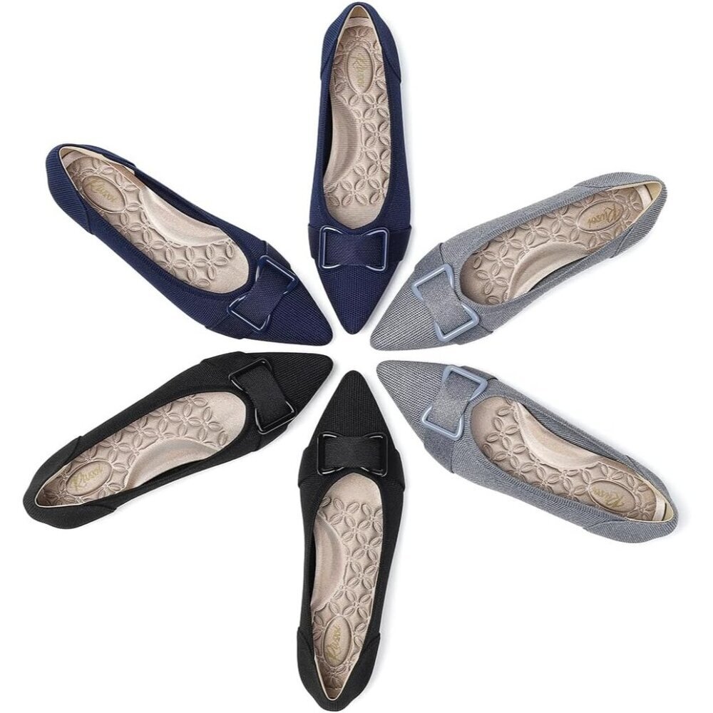 Women's Knit Ballet Flats Shoes Pointed Toe Flats Arch Support Dress Shoes Navy - Picture 9 of 9